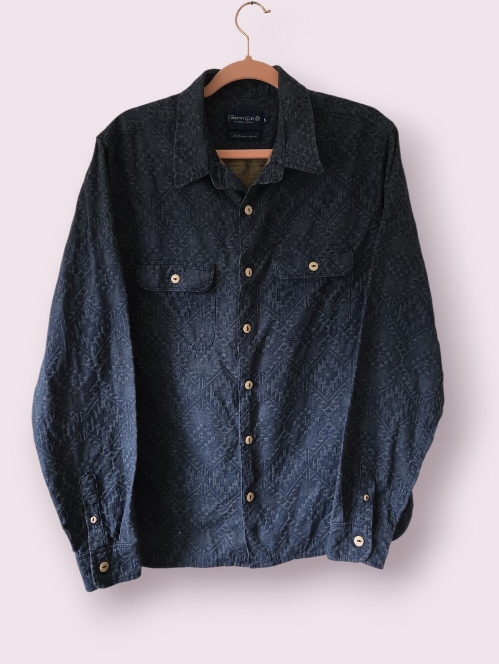 Freenote Cloth Rare Indigo Southwestern Embossed Button Down Shirt Size L